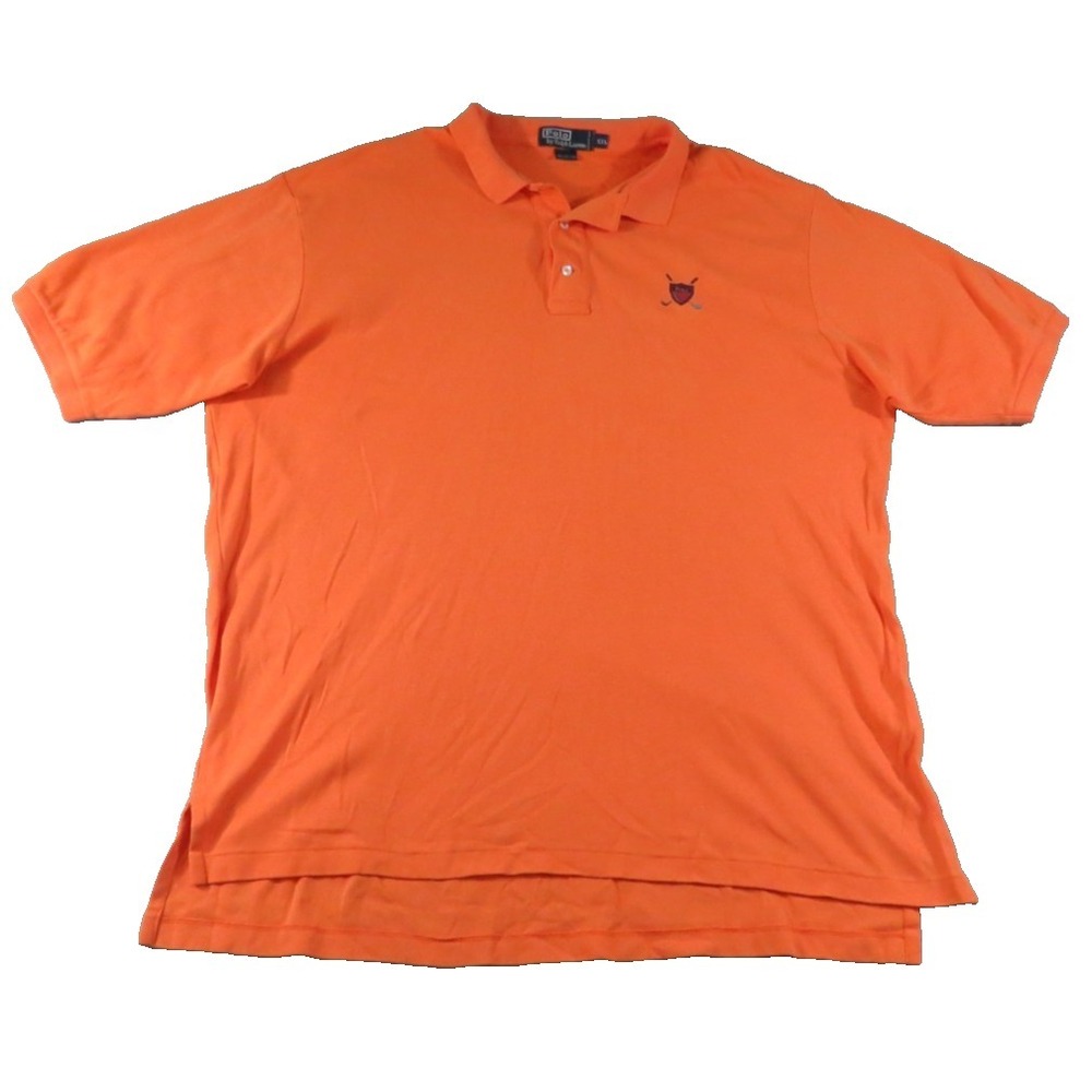 Polo Ralph Lauren Men XXL Orange Crest Shield Golf Clubs Pique Cotton Polo Shirt